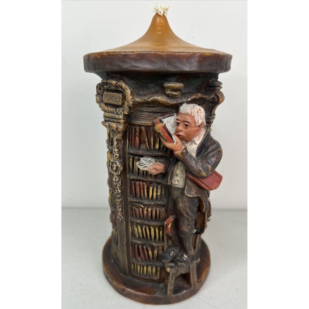 Vintage German Johann Gunter Hand Carved 3D Eternal Candle Library Scene 10"